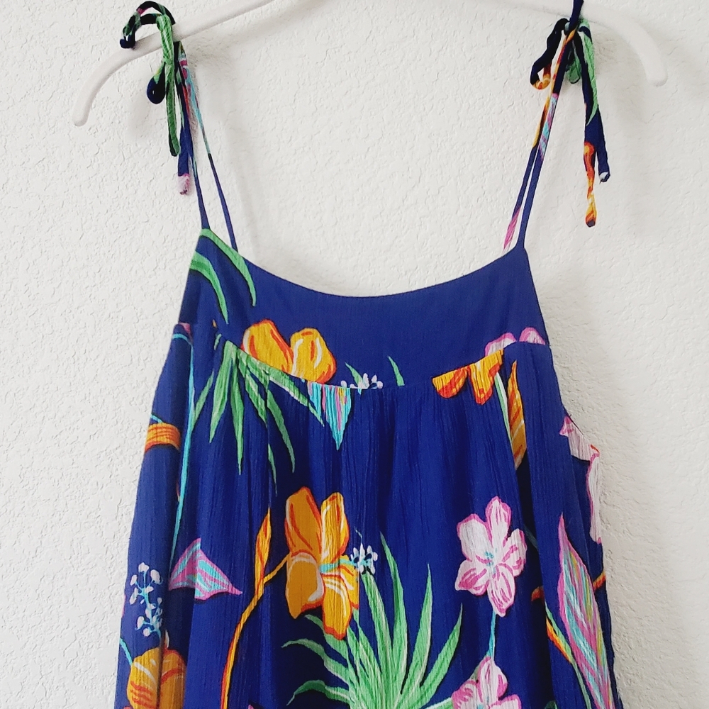 Tori Richard Tropical Floral Print Light Gauze Crinkle Tie Shoulders Dress XS - Picture 9 of 11